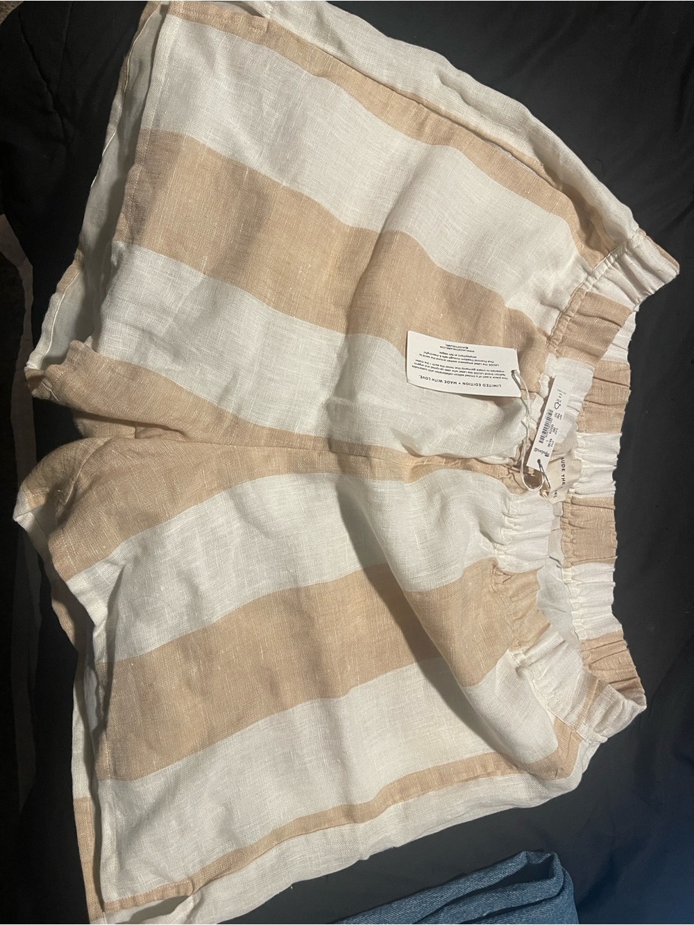Madewell Laude Striped Linen Blend Elastic Waist Shorts - Beige & White